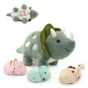 17.6in Plush Dinosaur Stuffed Animals,A Mommy Dinosaur with 3 Green Triceratops