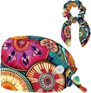 [YTYVAGT] Scrub Caps Women,Scrub Hats Suitable for Women,Floral Vintage Mandala Flower