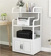 Printer Table Printer Stand Standing Multi-Purpose Shelf Rack for Media Player Scanner Files Books Microwave Oven in Kitchen Living Room Home Office, 4-Tier, White Printer Cart