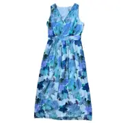 ANNE KLEIN Floral Blue Multi Maxi Dress Chiffon Lined A-Line Size 10 NWT $139