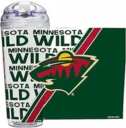 Rico Industries NHL Hockey Minnesota Wild 24oz Acrylic Tumbler with Hinged Lid, Officially Licensed Double Wall Tumbler with Straw