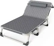 Folding Camping Bed w/Cotton Pad and Pillow for Adults Extra Wide Portable Sleeping Bed 4-Position Adjustable Backrest Outdoor Tent Guest Bed Lounge Chair