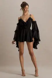 Anaya | Black Chiffon Playsuit With Long Sleeves