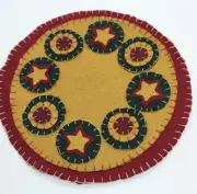 Primitive Flannel Feather Tree Skirt/Candle Mat 12" New Old Stock