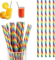 50 Pcs Rainbow Biodegradable Paper Drinking Straws - Colorful Straws for Juices, Shakes, Smoothies, Bubble Tea - Ideal for Birthday, Wedding, Gay Pride Day, Anniversary