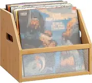 GHWIE Trapezoidal LP Record Storage Holder with Handle, Great for Storing Vinyl Records/Albums, Folders, Books, Toys and Clothes, Natural