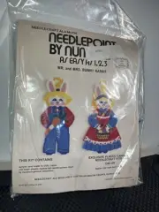 VINTAGE NEEDLEPOINT BY NUMBER Mr. & Mrs Bunny Rabbit PC Kit, NIP