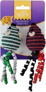 Feline First Red and White Striped Mice 2pk - Interactive Cat Toys, Durable Plush Design, Ideal for Indoor Play, Stimulating Exercise, Safe & Harmless, Ideal for Kittens & Adult Cats