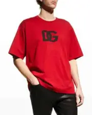 Dolce & Gabbana L37956 Mens Red DG Logo Graphic Tee Size 50