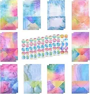 Tanstic 200Pcs(50 Sets) 5.5 x 8.25 Inch Stationery Paper Set Watercolor Stationary Paper and Envelopes Mini Stationery Paper with Round Dot Sticker for Invitations, Letters