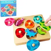 [MOONKATE] Montessori Wooden Multi-Layer Dinosaur Matching Eggs Pegged Puzzles for Toddlers