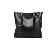 Fashion Retro Pu Leather Large-Capacity One-Shoulder Handbag - Black