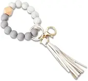 [YangQian] Wristlet Keychain for Women Girls Silicone Key Ring Bracelet Wristlet Bead Keychain Bracelet for Women Car Key Chain Ring