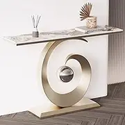 LYXWGRZD Console Table, Narrow Sofa Table, Open Shelf Space, Entryway Table with Faux Marble Tabletop, Behind Couch Table for Hallway, Foyer, Corridor, Office(Gold C,120cm/47.2in)