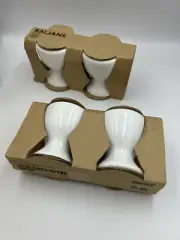 4pc White Ceramic Soft Hard Boiled Egg Cup Holder Stand Serving Double Side New