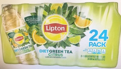 DIET ICED TEA LIPTON GREEN CITRUS (24 BOTTLES, 16.9oz) NATURAL FLAVORS, NO CARB