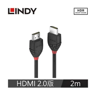 【最高22%回饋+299免運】LINDY 林帝 BLACK LINE HDMI 2.0(TYPE-A) 公 TO 公 傳輸線 2M 2米 (36472)★(7-11滿299免運)