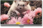 [LKHDS] Slim Aluminum Alloy Business Card Holder Cute Hedgehog in Flowers Pocket Business Card Case Portable Business Card Wallet Business Card Holders Handheld Card Box for Women Men, style, One size