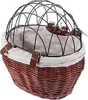 SUPVOX Wicker Bike Basket for Pets Detachable Rattan Front Bicycle Carrier with Wire Mesh Cover for and Cats Stylish Storage for Shopping and Commuting
