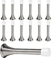 KISEER Satin Nickel Door Stoppers, 12 Pack 3 ¼" Flexible Stainless Steel Heavy Duty Spring Door Stops with RustProof Screw and BabyProof White Rubber Bumper Tips, Protects Walls from Damage