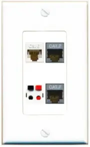 [4 Ports] CAT6 2 CAT7 SPEAKER Wall Plate DecorZ White