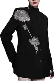 [Zadaos] Women Blazer Shiny Rhinestones Single Breasted Full Sleeve Ladies Blazer Coat Long Suit Jacket