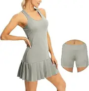 icyzone Women Athletic Tennis Dress with Shorts Golf Exercise Running Racerback Tank Dresses Outfits