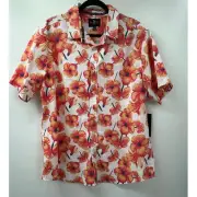 Marc Ecko Men's Casual Orange Floral Button Down Short Sleeve Shirt Size XL
