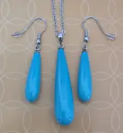 Blue Shell Pearl Teardrop Earrings & Pendant Set in Surgical Stainless Steel