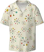 [CADREWY] Retro Modern Print Men's Lightweight Stylish Classic Cuban Collar Style Short Sleeve Practical Pocket
