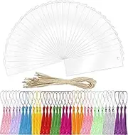 96 Pieces Acrylic Blank Bookmark Set, BetterJonny 30Pcs Clear Craft Bookmark with 36Pcs Tassels and 30Pcs Ropes Rectangle Unfinished Book Marker Tags for Classroom Projects and Present Tags
