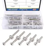 Glarks 100Pcs M6 x 40/50/60/70/80mm Hex Drive Socket Cap Furniture Barrel Screws Bolt Nuts Assortment Kit for Furniture, Cots, Babybeds, Crib, Chairs - Nickel Plated