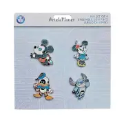 Disney Parks Mechanical Mickey Minnie Mouse Donald & Stitch Booster Pack Pin Set
