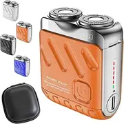 Portable Rotary Dual Ring Electric Shaver, Afeitadora EléCtrica PortáTil Rotativa De Doble Anillo, USB Rechargeable Portable Mini Small Steel Cannon Rotary Dual Ring Electric Shaver (Orange)