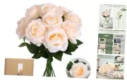 20PCs Realistic Roses Artificial Flowers with Long Stems, Real Touch Champagne