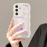 [UEEBAI] Case for Samsung Galaxy A14 5G, Cute Curly Waves Frame Shape Silicone Mobile Phone Case with Butterfly Pattern, Slim Fit Soft Bumper Cover Protective Case for Women Girls, Beige