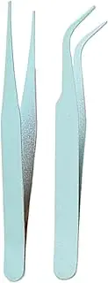 Precision Elbow Tweezers, Straight Tweezers Crafting Set, Stainless Steel Tools, Scrapbooking Accessories, Eyelash Handling Aid, Solid Color Grip, Green/Pink/Purple