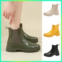 在飛比找蝦皮商城精選優惠-時尚切爾西短筒雨鞋女4CM後跟綠色 新款鬆緊帶雨靴女時尚外穿