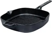 Meyer Pre-Seasoned Cast Iron Cookware 25cm Grill Pan, Pots and Pans, Induction Compatible, Oven Safe, Black