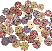 100PCS Mixed Pattern Vintage 1 inch,25mm Wooden Buttons, 2 Holes, DIY Craft Sewing, Random Flower Painting (Style B)