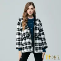 在飛比找momo購物網優惠-【MON’S】歐風棋盤滾邊貂絨寬鬆外套