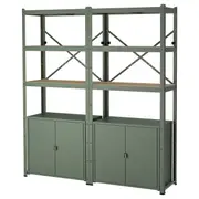BROR shelving unit with cabinets, grey-green/pine plywood, 170x40x190 cm