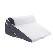 3 Piece Bed Wedge Pillow Set Neck Back Support Reading Sleeping Velvet Fabric Backrest Leg Elevation Cushion Grey