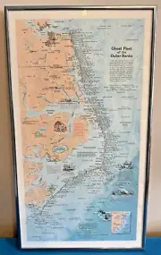 1970 National Geographic "Ghost Fleet of the Outer Banks" Shipwreck Map Framed