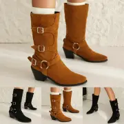 Women Mid Calf Boots Autumn And Winter Fashion New Pattern Pointed Toe Thick
