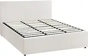 OIKITURE Bed Frame Gas Lift Base with Storage Space, Wooden Bed Frame Platform with Headboard White, King Size, 208.5cm x 183cm x 88cm