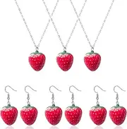 [WCRAZYE] 3D Strawberry Earrings and Necklace for Women Girls Cute Funny Stereoscopic Red Strawberry Dangle Earring, Simulated Resin Strawberry Dangle Drop Earrings, Acrylic Fruit Jewelry Set Holiday Night