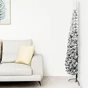 Christmas Tree, Xmas Tree Fake Tree Holiday Decoration Slim Artificial Half Christmas Tree with Flocked Snow 210 cm