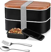 Bento Box Adult Lunch Box 1600ml with Stainless Steel Spoon and Fork Japanese 2 Stackable Leak-Proof Meal Prep Container with Dip Container Bento Lunch Box for Men Women Girls Teen Boys