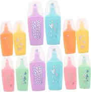 OFFSCH 12Pcs Cartoon Marker Pens Mini Highlighter for Students Vibrant Colors Smooth Writing Comfortable Grip for School Projects and Note Marking